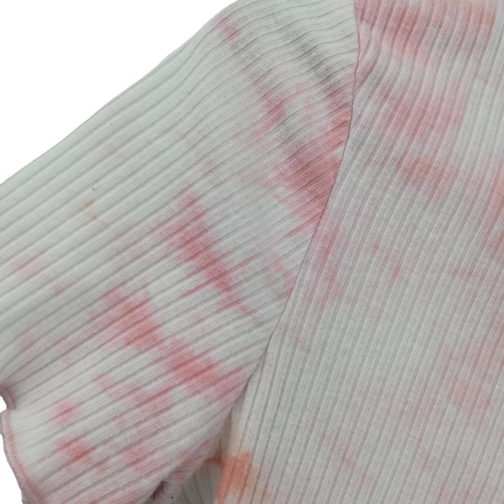 Princess Polly Tie Dye Pink Ribbed Knit Crop Top Size 8 Short Sleeve Shirt White - Picture 5 of 11